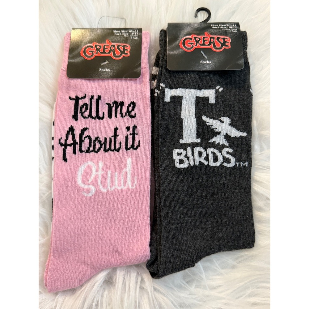Grease Movie Socks Bundle Tell Me About It Stud Pink T-Birds Grey 2 Pairs NWT